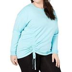 Ideology  Womens Teal Blue Side Tie Pullover Top Sweatshirt Athletic Plus 3X New Photo 0