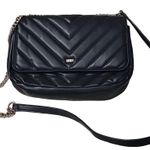 DKNY Large Black Quilted Leather Shoulder Bag Chevron Pattern Photo 2