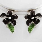 BLACK FLORAL RHINESTONE NECKLACE & EARRING SET Photo 1