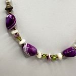 Faux Pearl, peridot shell purple beaded necklace Photo 4