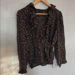 Madewell 100% Silk Star Print Black, Navy, Red, Cream Wrap Peplum Blouse Photo 1