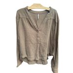 Free People  Women's Olive Green Long Sleeve Gauze Button Top Shirt Photo 1