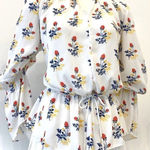 Derek Lam  Floral Ruffle Blouse top Silky 1X White Red long sleeves NEW Photo 0