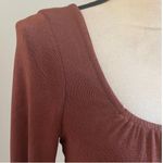Krush Metallic Brown Ruched Square Neck Top Large Long Sleeve Y2K Hipster Streetwear‎ Photo 3