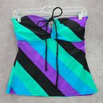 Hula Honey  Purple Stripe Tube Cutout Padded Swimwear Tankini Top Medium M Photo 0