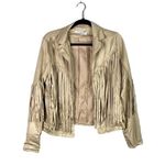 NEW! Western Fringe Soft Faux Suede Open Style Lined Jacket Coat L Light Tan Size L Photo 1