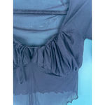 Urban Outfitters Black Sheer Mesh Ruched Crop Top — Lettuce Hem Long Sleeve — Si Photo 2