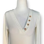 Loft  Shirt Cream Ribbed Vneck Button Detail Long Sleeve Retro Top Size Small Photo 1