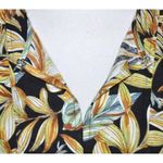 Panama Jack Women's XL Black Yellow Floral Blouse Top Linen Blend Keyhole Neck Photo 4