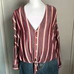 EXPRESS Women’s Tie Front Cropped Button Up Striped Blouse Photo 0