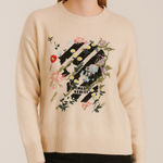 Skull Cashmere Aji Floral Embroidered Skull Stripe Sweater Pale Pink Size Small Photo 0