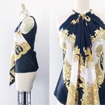 Cache • vintage silk scarf top halter neck chain black white gold versace Photo 2
