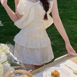 Japanese Cream Ivory Satin Soft Corset Scalloped Layered Mini Skirt White Size XS Photo 0