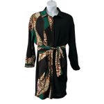 SheIn Women's Button Front Tie Waist Animal Print Paisley Long Sleeve Shirt Dress XL Photo 1