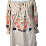 The Impeccable Pig Dress Womens S Beige Embroidered Flower Off the Shoulder Boho Photo 0
