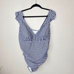 Kona Sol  22W Women's Ruffle Gingham High Coverage One Piece Swimsuit‎ Navy White Photo 2