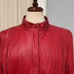 Vintage Women Genuine Red Leather Bomber Zip Front Jacket Made in Korea Sz M Size M Photo 1