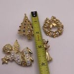 Lot Of 4 Gold Tone Costume Brooch Pins Christmas Holiday Wreath / Angel / Tree Photo 3