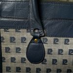 Pierre Cardin  Vintage Blue Navy Cowhide and Canvas Monogram Tote Bag Case - Rare Photo 1