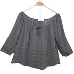 Abercrombie & Fitch  Blue Gray Flowy Babydoll Tie 3/4 Sleeve Shirt Blouse Top Photo 0