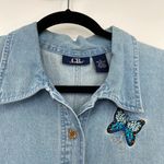 CB Casual 90s Y2K Mini Dress Chambray Denim Butterfly Embroidery Size Large Photo 5