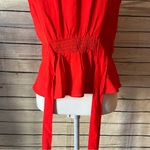 Lulumari  Women’s RED V Neck Eyelet Ruffle Edge Sleeve Blouse Size Medium Photo 2