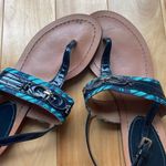 Coach  Sammy blue and green canvas navy hardware and patent detail sandals Photo 8