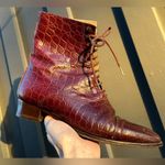 Kenneth Cole Vintage Embossed Brown Croc Lace Up Booties Photo 3