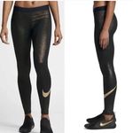 Nike NWT,  Women's Pro Dri-Fit Sparkle Black Gold Leggings Full Length, Sz S Photo 2