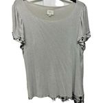 ECI  Woman Silver Shimmer Short Sleeve Blouse with Black Beaded Trim - Size 20 Photo 0