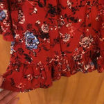 Faded Glory Boho Cowgirl Brick red blue Floral top Flutter Sleeve Western Fall Autumn blouse Photo 4