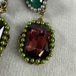 Shades of Green, Red, Purple Pierced Post Dangle Drop Earrings Faux Pearl Accent Red Photo 4