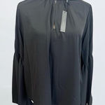 T Tahari  Blouse Womens Size S Black Mock Neck Keyhole Large Bell Sleeve Chic Photo 0