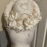 Whittall & Shon Hat Wide Brim Fitted Womens White Lace Floral Church Made USA Photo 0