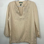 Ralph Lauren Lauren  Linen Boho Peasant Top V Neck Embroidered size Large Photo 0