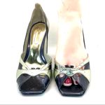 VINTAGE GRACIENNE BLUE & SILVER PATENT LEATHER PEEP TOE BRAZILIAN PUMPS (5) Photo 7