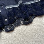 Tory Burch : Merino Wool Navy Velvet Lace Button Front Knit Cardigan Photo 4