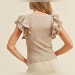 MIOU MUSE Ribbed Ruffle Sleeve Top Tan Photo 2