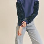 Lush Clothing Lush‎ | Round Neck Sequin Sleeve Sweater in Blue Medium Photo 2