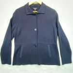 Talbots Cardigan Jacket Blazer Large Petite Navy Blue Knit Button Front Collar Photo 0