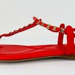Salvatore Ferragamo Tahiti Embellished Coral Leather Thong Logo Flat Sandals 7.5 Photo 7