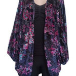 Chelsea & Theodore Woman Brushed Velvet Floral Kimono Size 1X Fairy Boho Slouchy Black Photo 0