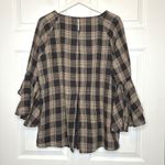 LC Lauren Conrad Plaid Bell Sleeve Tunic Top XL Brown Tan Photo 3
