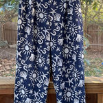 C&C California Women's Blue And White Beach Print 100% Linen Pants Size L Photo 0