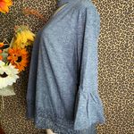 Doe & Rae ✅3/$30✅ NWT  Denim Grey Mock Neck Bell Sleeve Ruffle Trim Top | SMALL | Photo 5