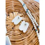 Vintage 80s Necklace/Earring Set Ceramic White Turquoise Happy Fun Accessories Photo 3