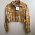 Forever 21 NWT  Frayed & Cropped Yellow Long Sleeved flannel Shirt Size S Photo 2