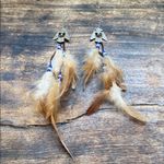 Feathered dreamcatcher earrings with Beaded Accents and a silver thunderbird Brown Photo 2