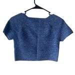 Alice + Olivia Women's Size Large 100% Wool Blue Cropped Short Sleeve Sweater Photo 3