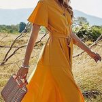 Simply Dresses Mustard Yellow Casual Short Sleeve Summer Dress Photo 2